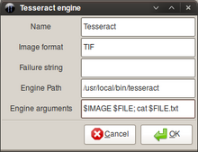 Tesseract configuration window in OCRFeeder Tesseract on ocrfeeder.png