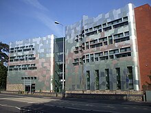 Main entrance to the headquarters, built on the site of the former Teledu Cymru studios The new Welsh Joint Education Committee building, Western Avenue,Cardiff - geograph.org.uk - 1889082.jpg