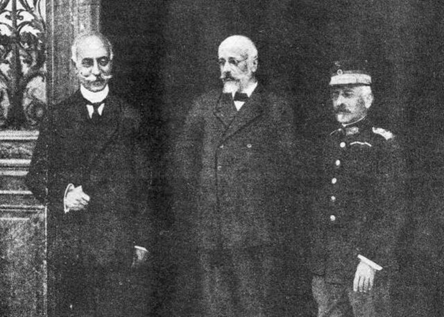 The "Triumvirate of National Defence": (L-R) Admiral Kountouriotis, Venizelos, and General Danglis