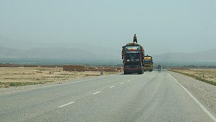 Trucks on a highway in northern Afghanistan