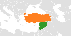 Map indicating locations of Syria and Turkey