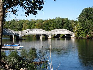 The three-span US 12-St. Joseph River Bridge in Mottville, Michigan, the longest remaining camelback bridge in the state US 12-St. Joseph River Bridge 5.jpg