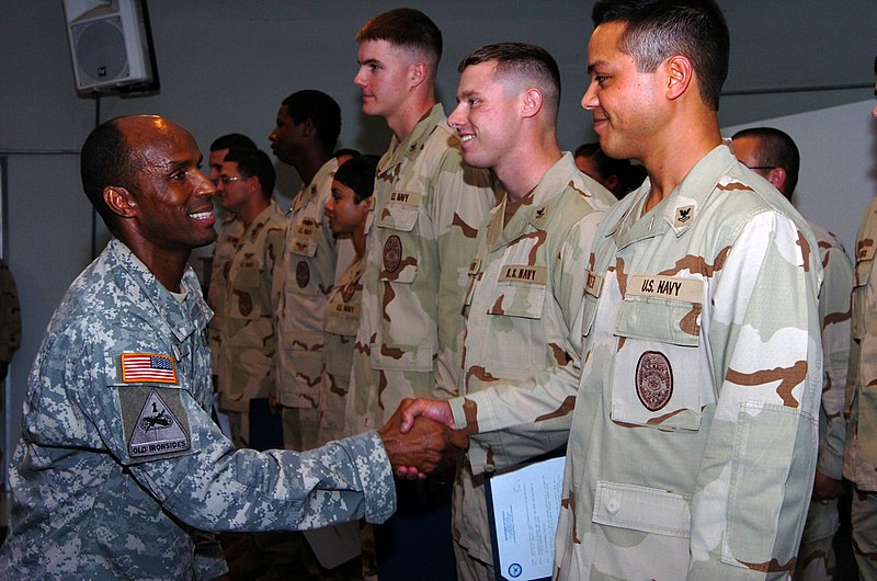 File:US Navy 091210-A-5584W-055 Army Brig. Gen. Timothy Lake congratulates newly promoted members of the Navy Expeditionary Guard Battalion at a frocking ceremony at Naval Station Guantanamo Bay.jpg