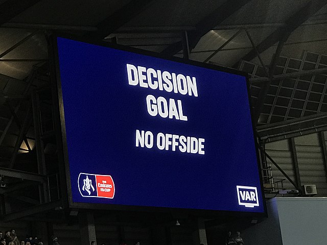 A VAR decision during an FA Cup match at the Etihad Stadium, Manchester.