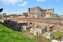 Remains of the Greek Byzantine shops and the Bath-Gymnasium Complex in Sardis View of the Byzantine Shops and the Bath-Gymnasium Complex, Sardis (Lydia), Turkey (31358519643).jpg