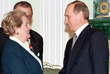 Secretary of State Madeleine Albright with Russian President Vladimir Putin in the Kremlin, 2000 Vladimir Putin with Madeleine Albright-1.jpg