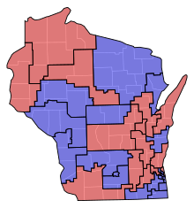 Senate partisan representation
Democratic: 19 seats
Republican: 14 seats WI Senate Partisan Map 1983.svg