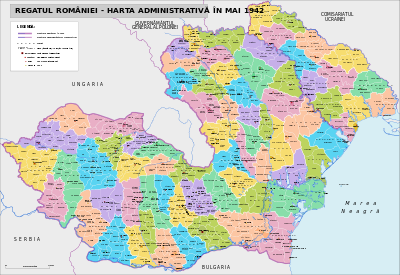 Romanya'nın İkinci Dünya Savaşı idari haritası.