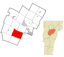 Вашингтон, графство Вермонт, зарегистрированные и некорпоративные районы Нортфилд выделено .svg