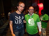 English: Polish Wikimedian Stefaniak and Jimmy Wales at Wikimania 2015