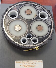 Cross section of the submarine power cable used in Wolfe Island Wind Farm. Wolfe Island Wind Project Submarine Power Cable.jpg