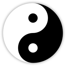In Taoism, white represents the yang or male energy, one of the two complementary natures of the universe. Yin and Yang.svg