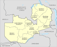 Zambia, administrative divisions - en - monochrome.svg