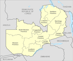 Country of Zambia Zambia, administrative divisions - en - monochrome.svg