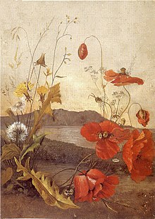 A painting of red poppies entitled Poppies painted by Kaʻiulani