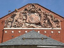 Schwarz relief on the building's west gable, 2010 (Southside Turnverein, Indianapolis) by Rudolf Schwarz (1899) Control IAS IN000118.jpg