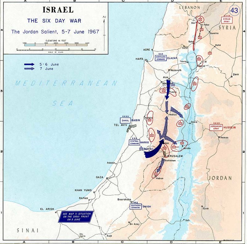 التطورات في الاستراتيجية العسكريه الاسرائيلية خلال ستة عقود 800px-1967_Six_Day_War_-_The_Jordan_salient