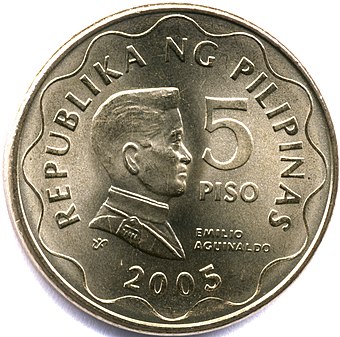 Aguinaldo on the 5-peso coin from the BSP Coin Series (1995-2017).