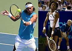 The two singles champions, Rafael Nadal and Venus Williams. 2008 Wimbledon Singles Champions.jpg