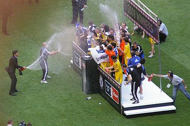 The Chelsea players celebrate winning the FA Cup for the fifth time. 2009FACupFinal.jpeg