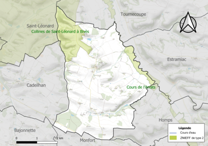 Carte des ZNIEFF de type 2 sur la commune.