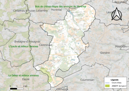 Carte de la ZNIEFF de type 2 sur la commune.