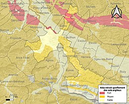 Carte des zones d'aléa retrait-gonflement des sols argileux d'Oloron-Sainte-Marie.