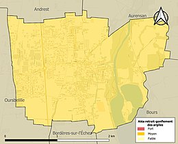 Carte des zones d'aléa retrait-gonflement des sols argileux de Bazet.