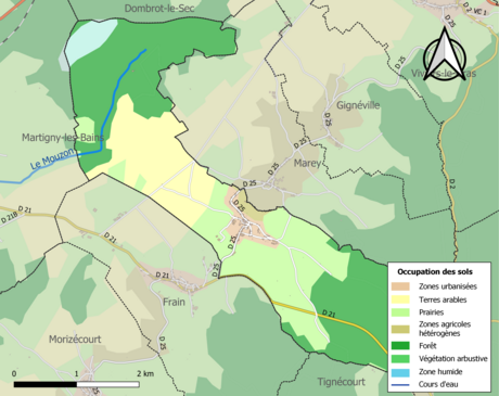 Carte en couleurs présentant l'occupation des sols.