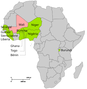 Member states of African-led International Support Mission to Mali AFISMA map-fr.svg