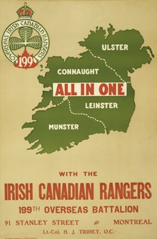 Recruiting poster with map of Ireland ALL IN ONE with the Irish Canadian Rangers 199th Overseas Battalion 91 Stanley Street Montreal Lt.-Col. H. J. Trihey, O.C. - LCCN2005696920 (cropped).tif