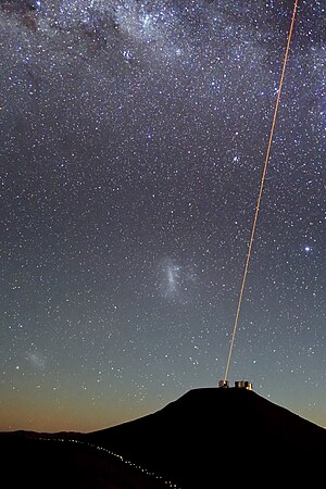 Optical amplifiers are used to create laser guide stars which provide feedback to the adaptive optics control systems which dynamically adjust the shape of the mirrors in the largest astronomical telescopes. A Guiding Star.jpg