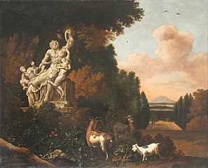 Landscape with Goats and a Statue of Laocoön