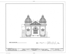 1975 reproduced sketch of the 1910 synagogue at 723 Laura Street. Ahaveth Chesed Synogogue, 723 Laura Street, Jacksonville, Duval County, FL HABS FLA,16-JACK,5- (sheet 3 of 4).png