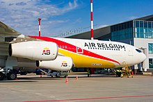Air Belgium Airbus A340 (OO-ABA) in front of terminal at Krasnoyarsk airport (KJA - UNKL) 2020.05.11.jpg