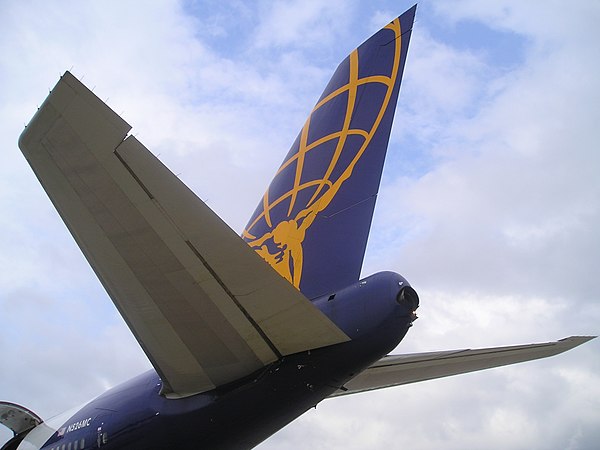 The empennage of an Atlas Air Boeing 747-200