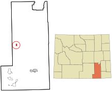 Eingemeindete und nicht rechtsfähige Gebiete in Albany County Wyoming Rock River hervorgehoben.svg