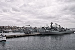 The Lisbon Naval Base is the main operational base of the Portuguese Navy. Smaller naval bases (naval support points) also exist at Portimao and Troia. Alfeite 817 (18267534044).jpg