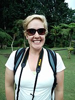 American tourist smiling at Kebun Raya Bali