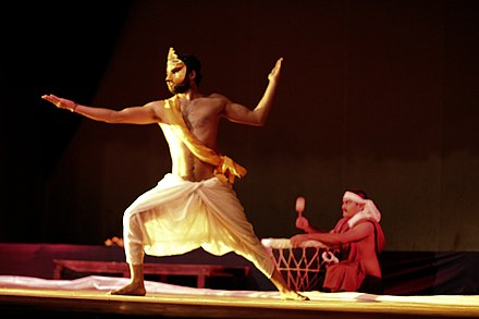 An artiste performing a Dogri dance at a theatre in Jammu.