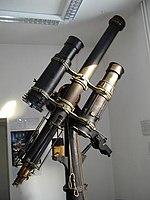 A double astrograph consisting of two 6-inch (150 mm) astrographs and a central guide scope on display at Landessternwarte Heidelberg-Konigstuhl observatory. Astrograph in Heidelberg-Konigstuhl.jpg