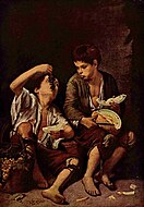巴托洛梅·埃斯特万·牟利罗的《吃水果的少年》（Die Melonenesser），146 × 104cm，约作于1670年，1698年始藏[63]