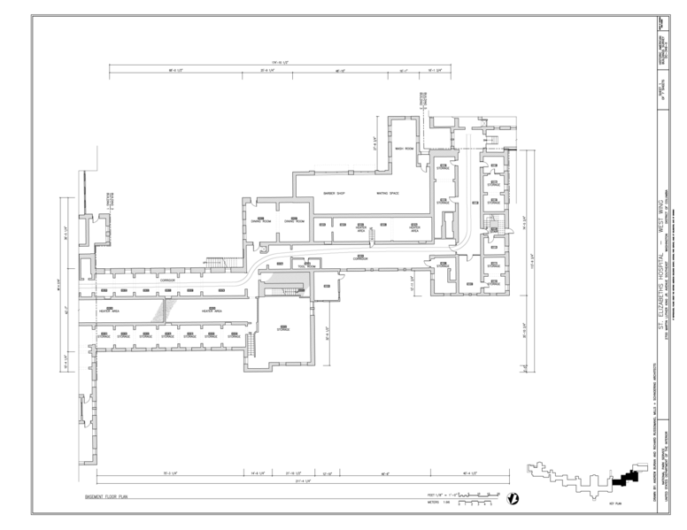 File:Basement Floor Plan - St. Elizabeths Hospital, West Wing, 539-559 Cedar Drive, Southeast, Washington, District of Columbia, DC HABS DC-349-X (sheet 1 of 7).png