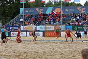 Deutsch: Beachhandball Europameisterschaften 2019 (Beach handball Euro); Tag 6: 7. Juli 2019 – Spiel um Platz Drei, Männer, Ungarn-Russland 2:0 (26:20, 23:22) English: Beach handball Euro; Day 6: 7 July 2019 – Men's Bronze Medal Match – Hungary-Russia 2:0 (26:20, 23:22)