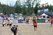 Deutsch: Beachhandball Europameisterschaften 2019 (Beach handball Euro); Tag 3: 4. Juli 2019 – Männer, Hauptrunde Gruppe I, Serbien-Deutschland 2:1 (14:25, 20:18, 7:6) English: Beach handball Euro; Day 3: 4 July 2019 – Men Main Round Group I – Serbia-Germany 2:1 (14:25, 20:18, 7:6)