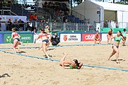 Deutsch: Beachhandball Europameisterschaften 2019 (Beach handball Euro); Tag 2: 3. Juli 2019 – Frauen, Vorrunde Gruppe D, Ukraine-Deutschland 2:0 (23:22, 32:24) English: Beach handball Euro; Day 2: 3 July 2019 – Women Preliminary Round Group D – Ukraine-Germany 2:0 (23:22, 32:24)