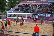 Deutsch: Beachhandball bei den Olympischen Jugendspielen 2018; Tag 5, 10. November 2018; Jungen, Hauptrunde - Ungarn-Portugal 0:2 English: Beach handball at the 2018 Summer Youth Olympics at 11 October 2018 – Boys Main Round – Hungary-Portugal 0:2