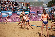 Deutsch: Beachhandball bei den Olympischen Jugendspielen 2018 in Buenos Aires; Tag 7, 13. Oktober 2018; Mädchen, Spiel um Platz Drei – Ungarn-Niederlande 2:0 English: Beach handball at the 2018 Summer Youth Olympics in Buenos Aires at 13 October 2018 – Girls Bronze Medal Match – Hungary-Netherlands 2:0 Español: Handball de playa en los Juegos Olimpicos de la Juventud Buenos Aires 2018 en 13 de octubre de 2018 – Partido por la medalla de bronce femenino - Hungría-Países Bajos 2:0