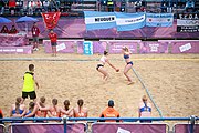 Deutsch: Beachhandball bei den Olympischen Jugendspielen 2018; Tag 5, 10. November 2018; Mädchen, Hauptrunde - Kroatien-Niederlande 1:2 English: Beach handball at the 2018 Summer Youth Olympics at 11 October 2018 – Girls Main Round – Croatia-Netherlands 1:2