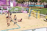 Deutsch: Beachhandball bei den Olympischen Jugendspielen 2018; Tag 3, 9. Oktober 2018; Mädchen, Vorrunde, Gruppe A - Kroatien-Ungarn 0:2 English: Beach handball at the 2018 Summer Youth Olympics at 9 October 2018 – Girls Preliminary Round Group A‎ – Croatia-Hungary 0:2